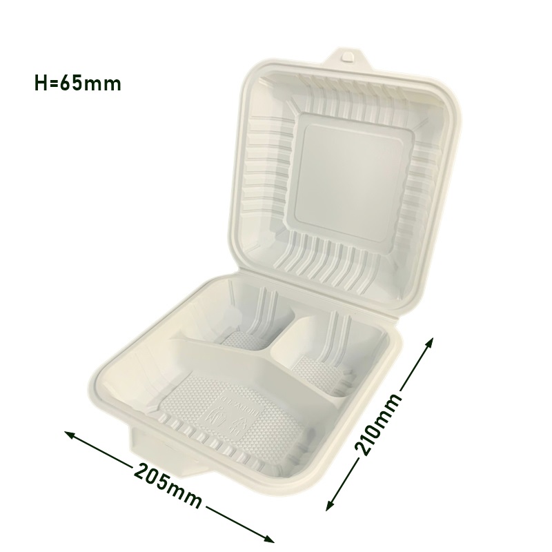 8 inch 3Compartments Biodegradable Corn Starch Takeaway Box
